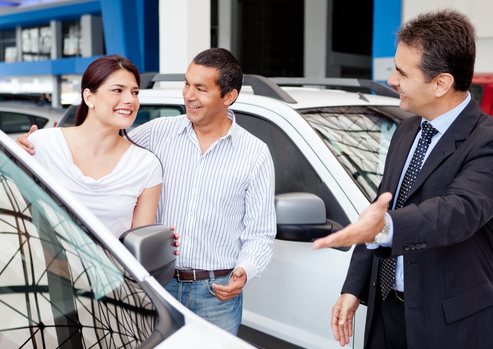 Couple at the dealership buying a new car