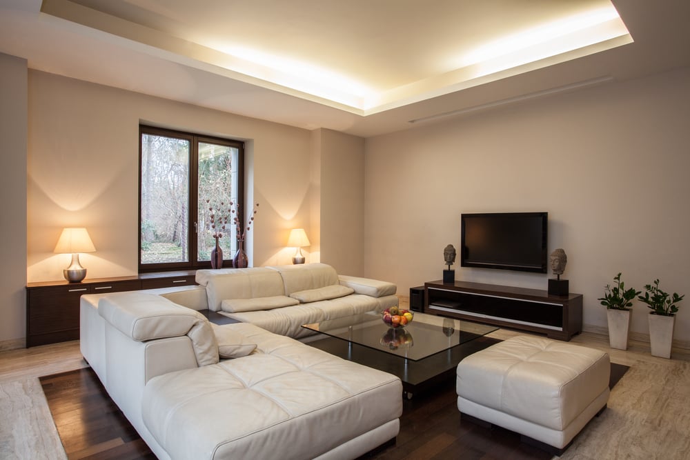 Travertine house View on bright,unusual living room