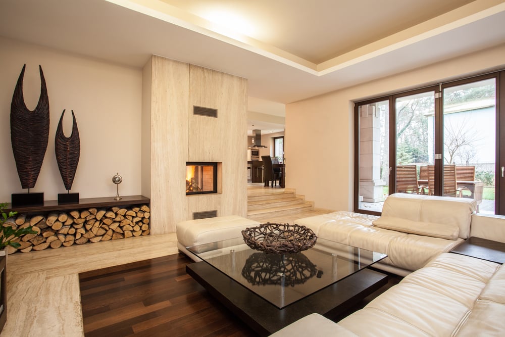 Travertine house interior of beige living room